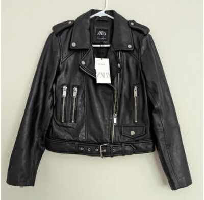 ZARA 未使用　本革　ブラック ライダースジャケット　レディース　Mサイズ ZARA WOMEN 100% LEATHER BIKER JACKET BLACK 5479/703 | eBay