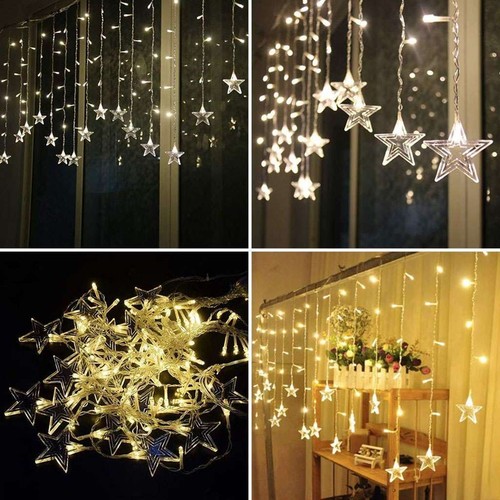 96 LED 8 Modes Snowflake Star Fairy String Curtain Light Xmas Party Home Decor - Picture 5 of 20