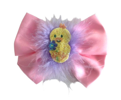 Ostern Haarschleife flauschig glitzernd Osterküken rosa Band Bommel elastisch  