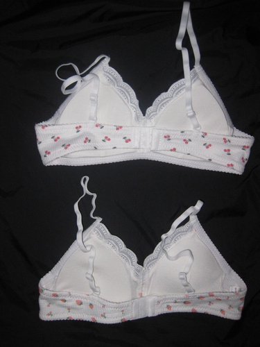 Shein girls 11-12yrs 2pk strawberry & cherry print ribbed wireless bralettes - Picture 2 of 2