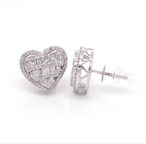 Heart earring Stud for ladies Real 10k Yellow gold 0.20 Ct Diamonds , Screw Back - Picture 5 of 8
