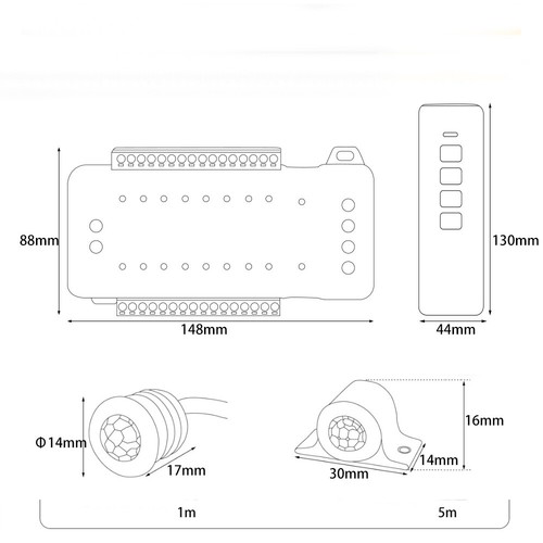 RF Remote PIR Motion Sensor Moving Effect Stair led strip 16 steps Controller - Picture 4 of 13