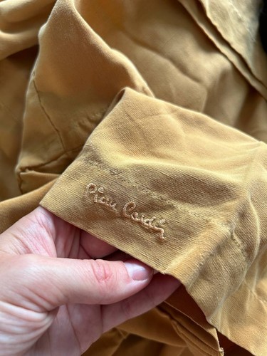 Vintage mens Pierre Cardin short sleeve linen boho beach yellow shirt M - Picture 2 of 16