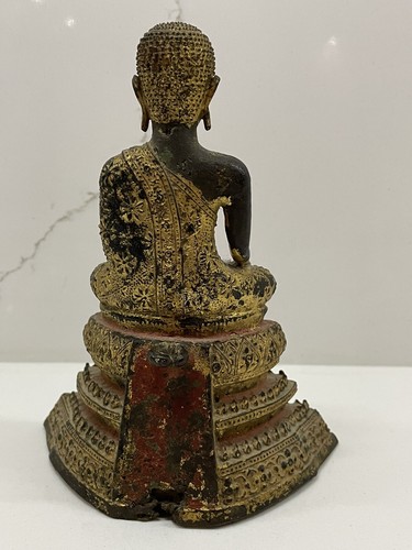 "Antike thailändische Bronze Mönchsstatue aus Thailand mit 24Kt Goldvergoldung 6,5"" - Bild 5 von 12