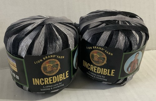 Lion Brand Incredible Ribbon Yarn, Accent On Black, Lot Of 2