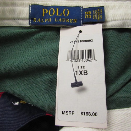 Polo Ralph Lauren Rugby Shirt Mens 1XB Green Lion Crest Long Sleeve White Collar - Picture 4 of 12