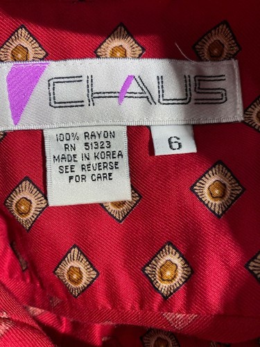 Chaus Bluse 6 dunkelrot beige schwarz Rautenmuster Dolman Sl Top Knopf künstlerisch - Bild 5 von 6