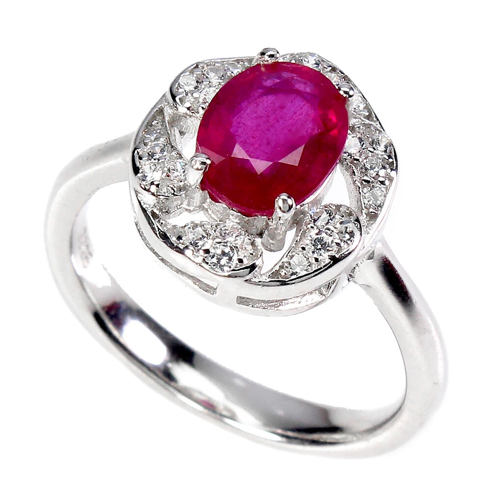 925 Sterling Silver Ring Oval Ruby 8x6mm Simulated Cz Gemstone Jewelry Size 6 - Image 2 of 4