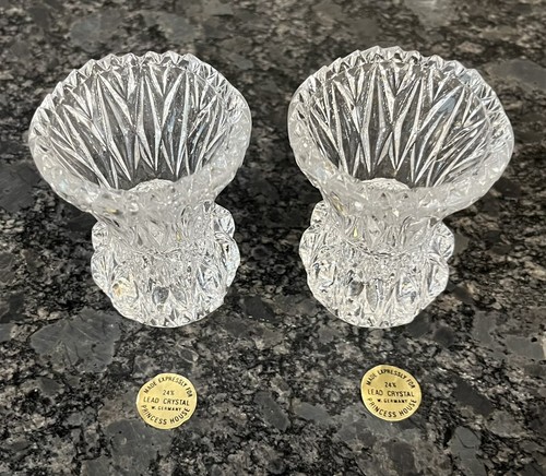 (2) Vtg Princess House Lead Crystal Small Bud Vases Toothpick Holders W Germany - Picture 2 of 9