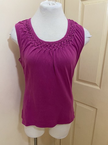 Size 10 Thomas Cook Hot pink Sleeveless Plaited Gathered Singlet Blouse top - Picture 7 of 10