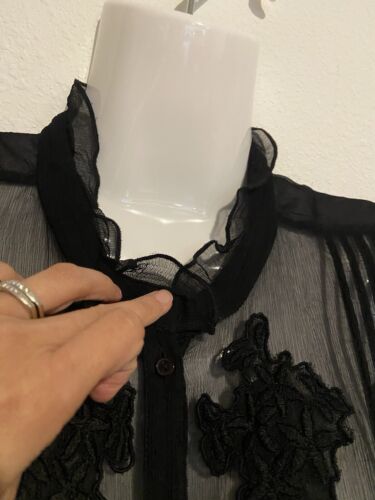 Camisa Zara 100% Seda Bordada Transparente Pequeña Negra Mujer Abotonada Hada - Imagen 3 de 10