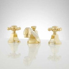 Signature Hardware New York Widespread Faucet, Cross Handles, Polished Brass