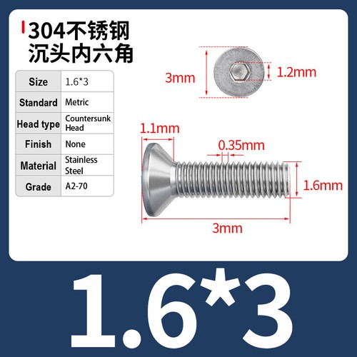 M1.6 M2 - M4 Socket Countersunk Screws Allen Hexagon Bolts A2 Stainless Steel - Picture 9 of 117
