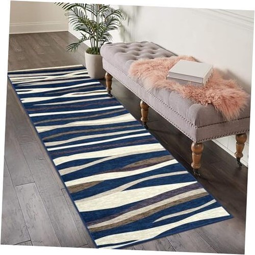 GAOMON Geometric Hallway Runner Rug 2x6 Washable Kitchen 2 x 6 Feet Blue/Beige