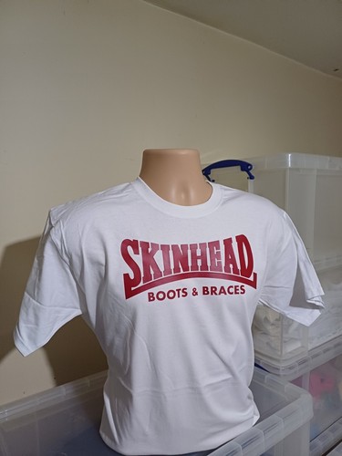 SKINHEAD oi T SHIRT bottes et bretelles blanc imprimé sang de bœuf - Photo 20 sur 180