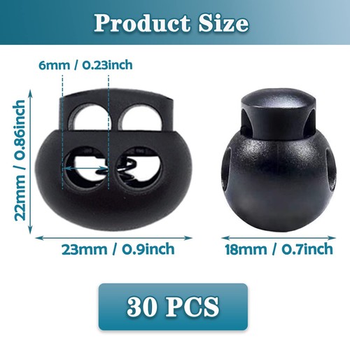 Spring Cord Lock, End Stopper Fastener Slider Toggles Clip 30pcs Double Hole - Picture 6 of 6