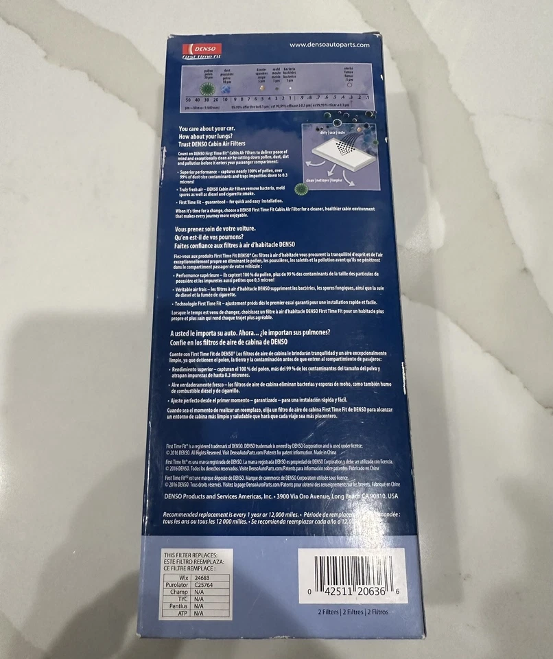 Filtro de aire de cabina 453-6041 Denso para Nissan Frontier Pathfinder Xterra 05-15 Foto 2 de 4