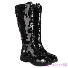 Women's Knee High Boots Performance Stage Sequins Shiny Low Heel Shoes Plus Size