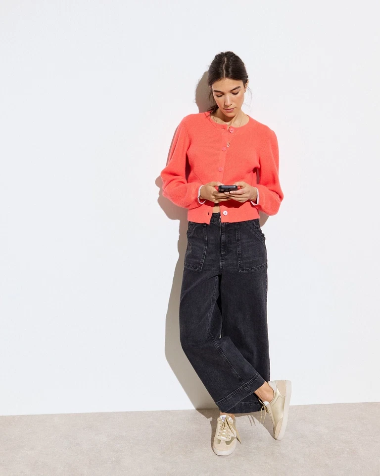 BNWT: Coral Orange Balloon Sleeve Knitted Cardigan from Oliver Bonas: Size:18 - Image 2 of 4