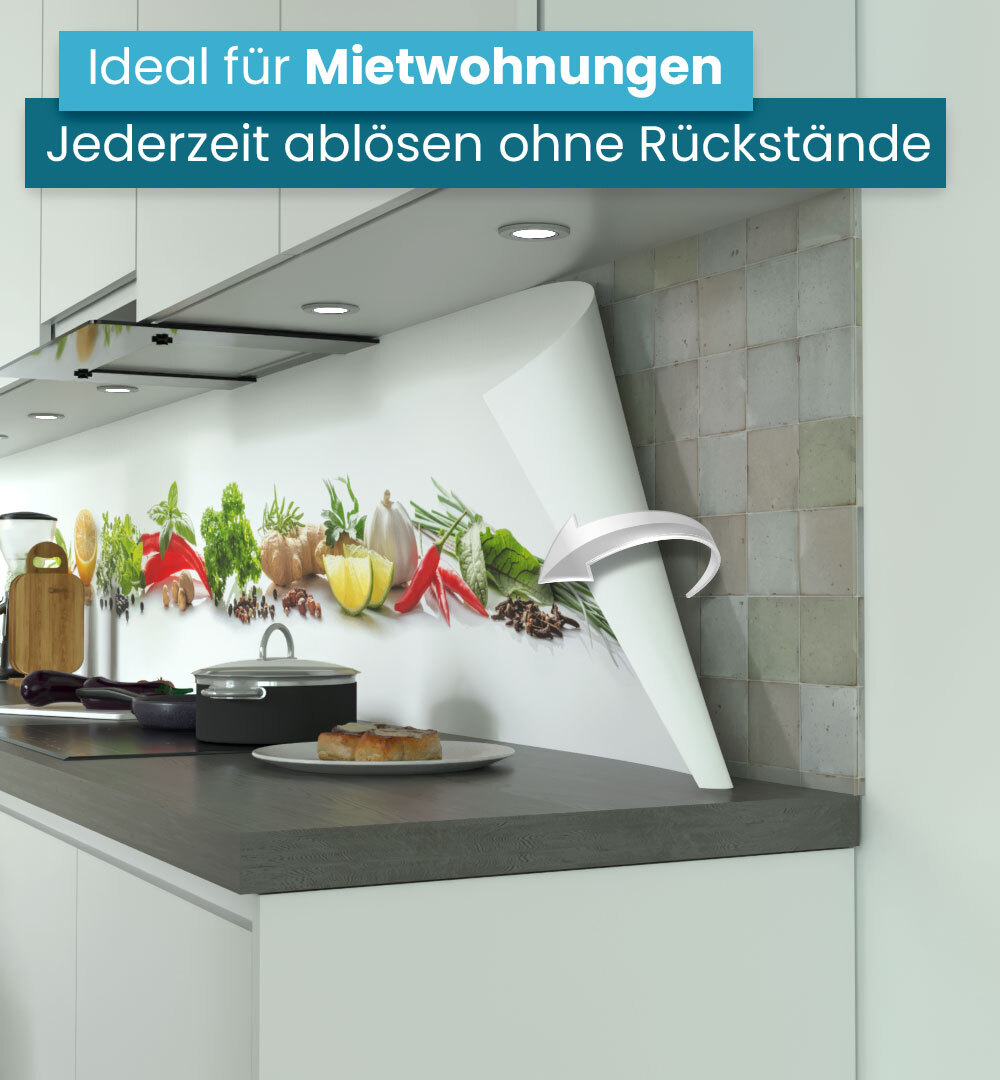 Küchenrückwand selbstklebend Gewürze Gemüse Spritzschutz Folie