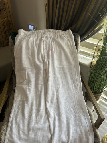 White Linen wide leg trousers XL - Picture 3 of 11