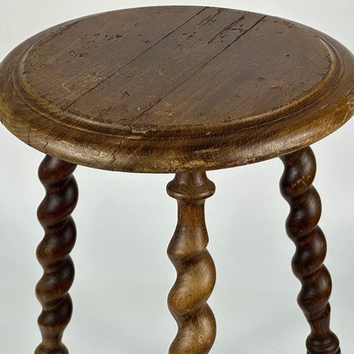 Vintage Tall Wooden Plant Stand Round Stool with 3 Carved Barley Twist Legs - Picture 2 of 19