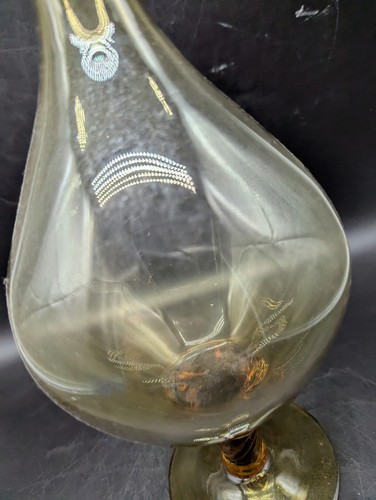 Vintage Mid-Century Amber Empoli Art Glass Decanter W Twisted Stopper 18" - Picture 3 of 10
