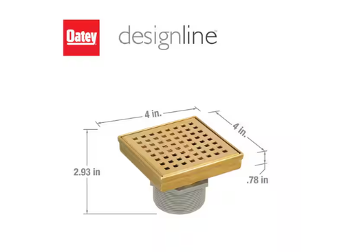 Oatey Designline 4"x4" Edelstahl Eckig Duschablauf Gebürstet Gold DS32040B - Bild 3 von 12