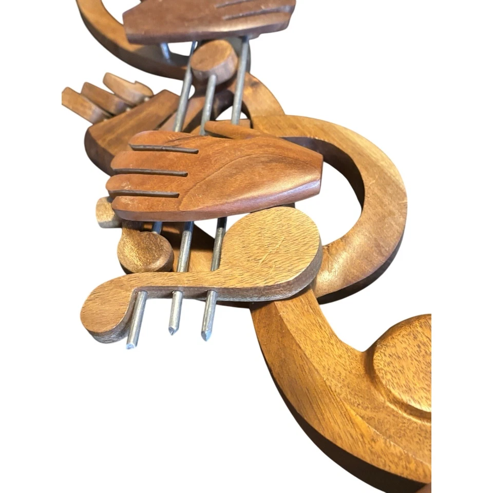 Vintage Carved Wood Musical Notes & Treble Clef Sculpture Abstract Music Art 16" - Image 3 of 4