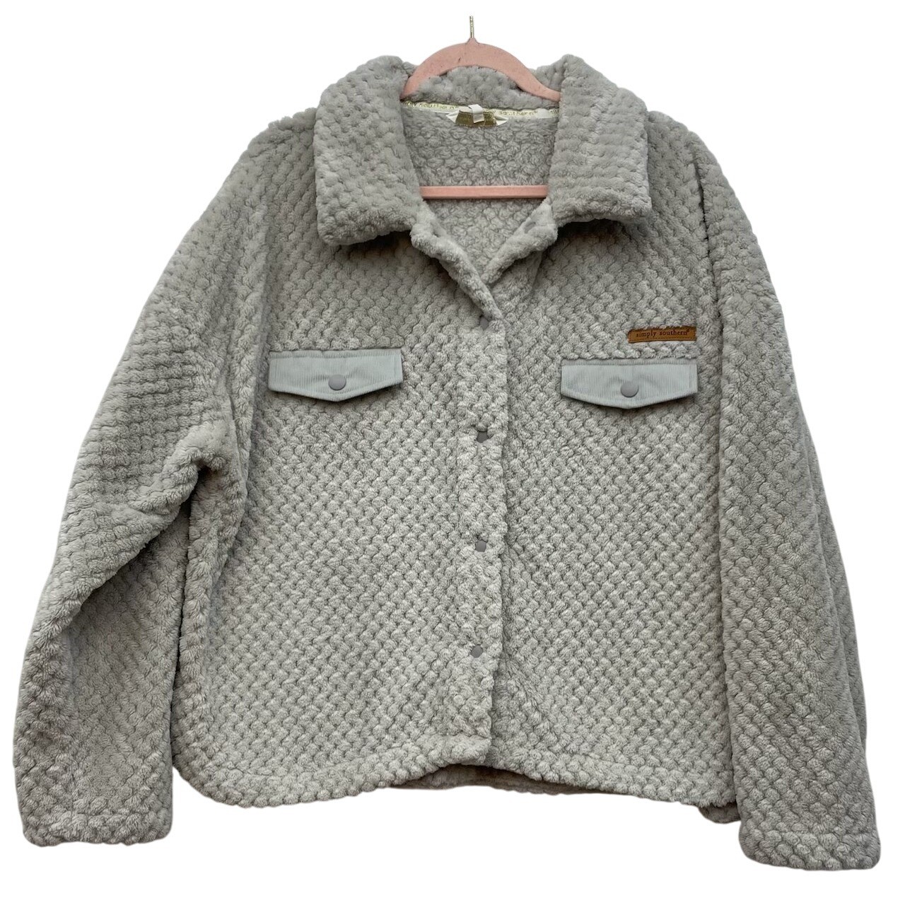 Simply Southern Shacket Jacket Gray Textured Flee… - image 1