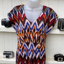 F&F Aztec Limited Edition Dress Zig Zag Multicoloured Plunge Size 12 