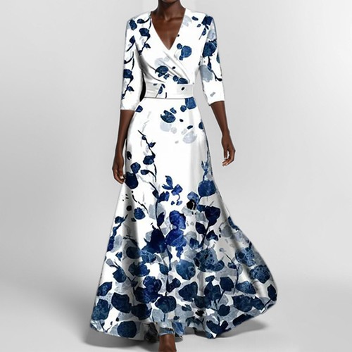 Abito da sera di lusso lungo donna elegante scollo a V formale festa maxi abito ballo - Foto 5 di 26
