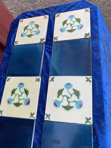 ANTIQUE Fireplace Tile Set /ART NOUVEAU TILES / Edwardian Tiles - Picture 8 of 12