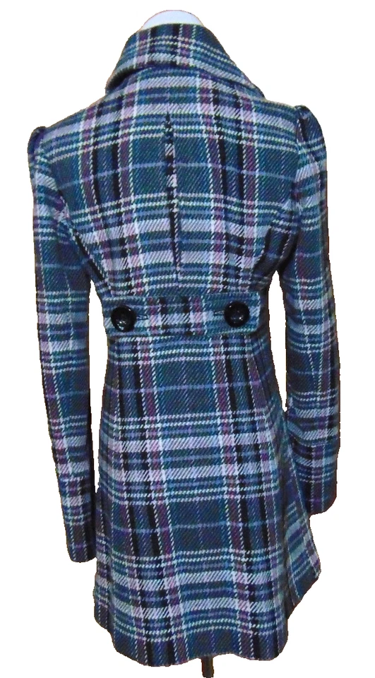 AMERICAN RAGCIE 女士羊毛混纺格子外套 背带 双重 BREAST PEACOAT ~ XS/S — 第 4/4 张图片