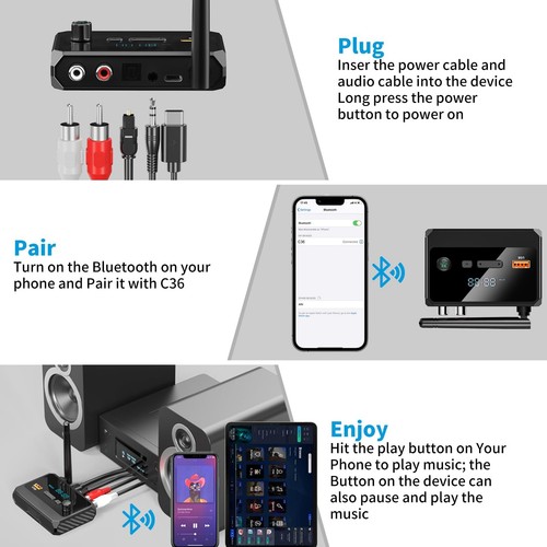 Bluetooth 5.3 Receiver for Home Stereo, RCA Bluetooth Adapter, Low Latency & ... - Picture 4 of 7