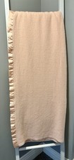 Vintage Blush Pink Waffle Weave Acrylic Blanket Satin Trim USA 84x69 Cottagecore