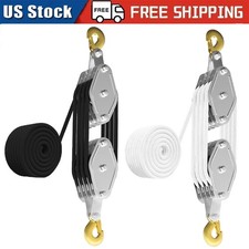 Rope Hoist Pulley System 4400LB Pulley Block and Tackle 8:1 Ratio Lifting Powe