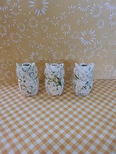 3 Vintage Ceramic Macrame Owl Beads White with Green 2 1/4 Inch