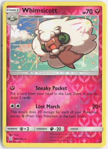 Whimsicott 148/236 Rare Cosmic Eclipse Pokemon Reverse Holo Lightly Played