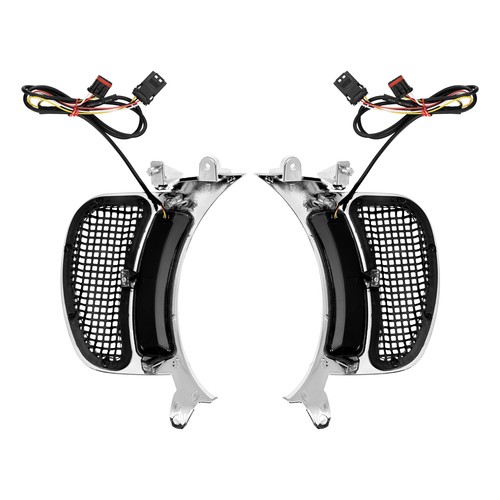 Headlight w/ Black Grille Vent Accent LED Light Chrome Fit For Harley Road Glide - Picture 19 of 19