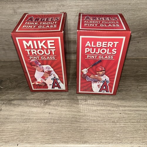 Anaheim Angels Pint Glass Set MIKE TROUT & ALBERT PUJOLS SGA's.