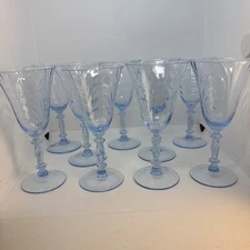 Set of 9 - Cambridge Caprice Ice Tea Glasses/Water/Wine Moonlight Blue 8"