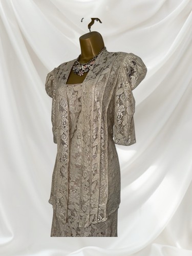 CHESCA Talla 14 18 Dorado Pálido Beige Madre de la Novia Novio Conjunto Vestido Chaqueta - Imagen 11 de 14