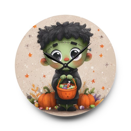 Halloween Frankenstein Wall Clock Acrylic Round or Square Décor High-End Durable - Picture 2 of 9