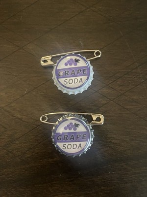 Grape Soda Pin Bottle Cap Up Badge Brooch Safety Pin Enamel Lot Of 2 Unbranded