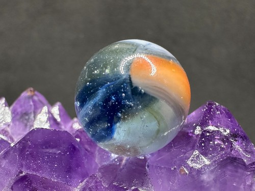 Vintage Vitro Agate Transparent Patch Marble - White Blue & Orange - .60" - Picture 3 of 6