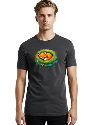 Sleeping-Fox-4 Mens Graphic Tee, 100% Cotton, Casual Summer Wear
