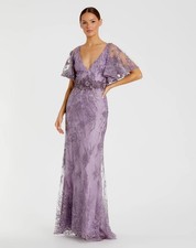 Mac Duggal 67493 Purple Embellished Flutter Sleeve Evening Gown Size 10 NWT