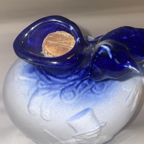 Rockingham Bennington Blue & White Pottery Ball Jug Embossed Fox Hunting - Picture 3 of 8