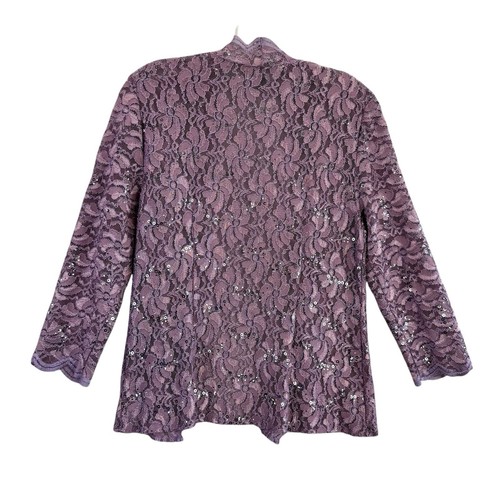 Alex Evenings 3 Pc Skirt Suit Womens Medium Lavender Lace Sequin Evening Party - Picture 3 of 18